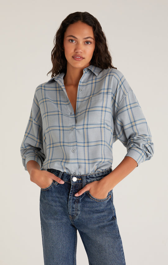 Hawk Plaid Button Up Top