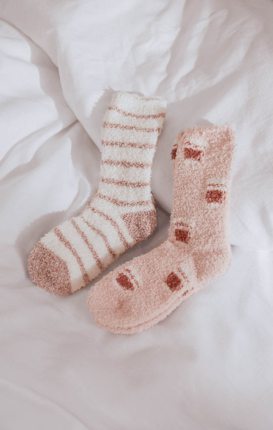 Latte \u0026 Stripes Plush Socks (2-Pack)